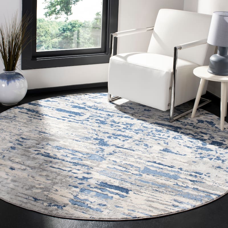 SAFAVIEH Modern Grety Abstract Area Rug - 6'7" Round - Ivory/Blue