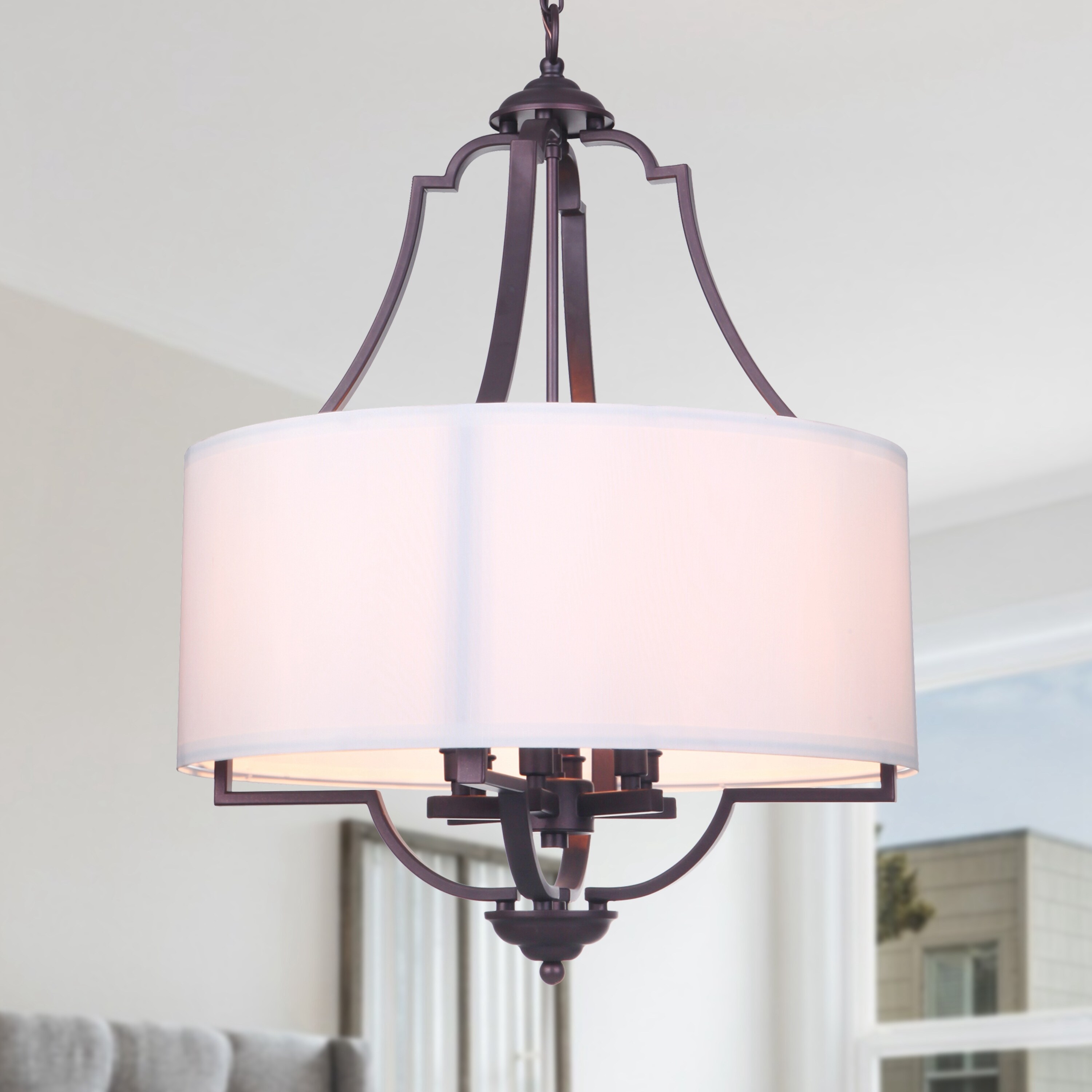 6 Light Oil rubbed Bronze Drum Chandelier with White Fabric Shade Oil rubbed Bronze