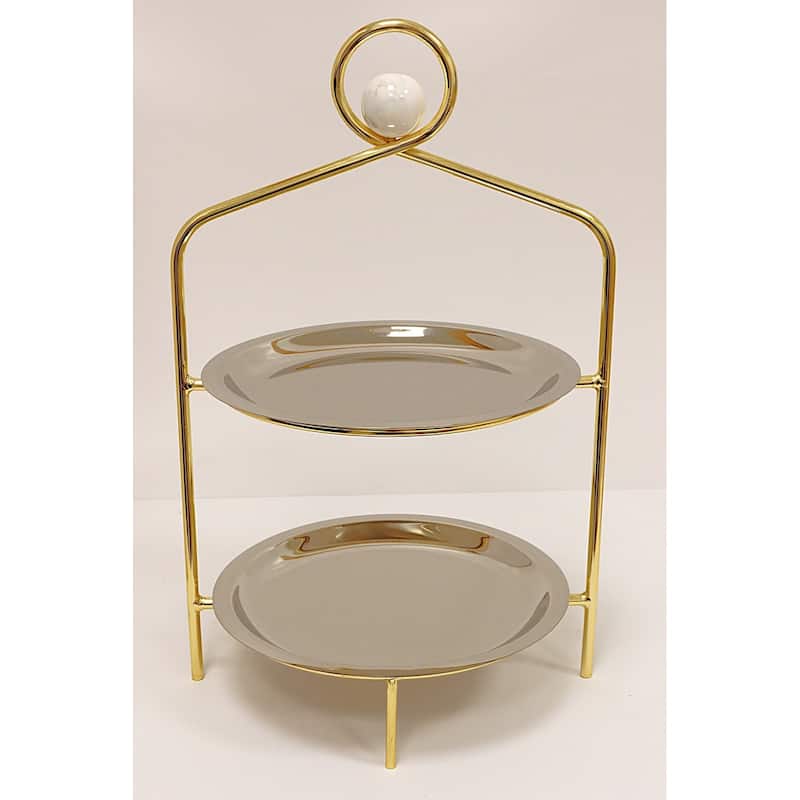 Silver 2 Tier Stand with Gold Frame and Clear Ball - 16.5"H - Marble Ball