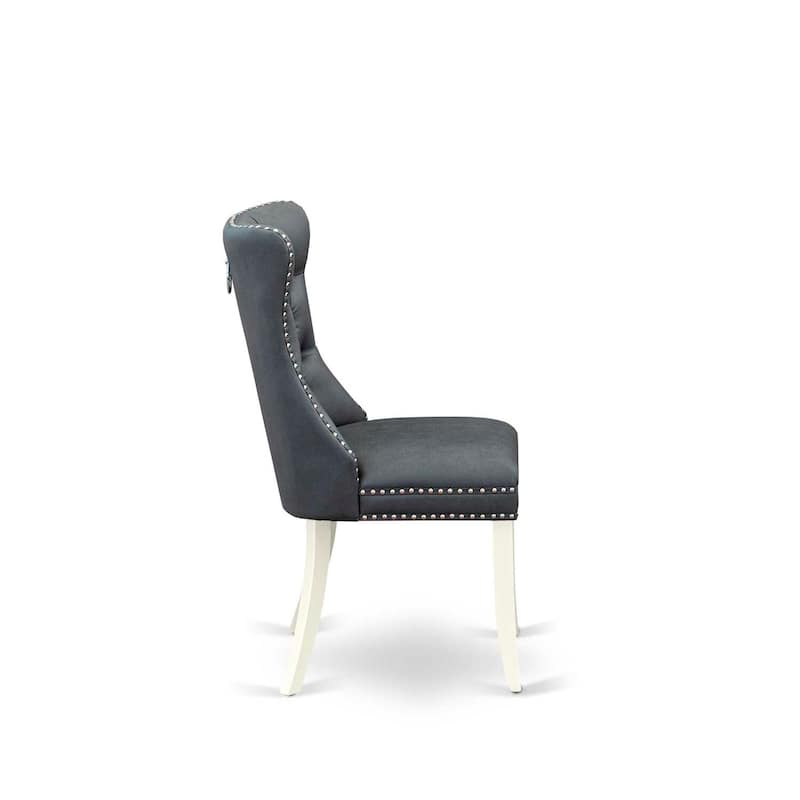 Modern Parson Dining Chairs - Set of 2, Gray Faux Leather Upholstered Kitchen Chairs