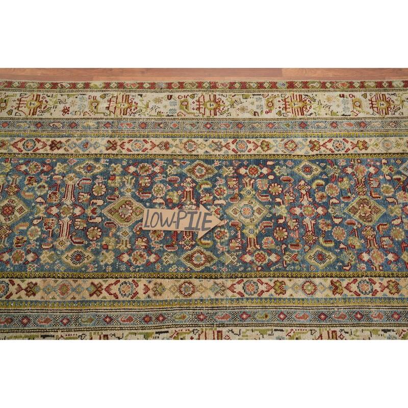 Hand Knotted Oriental 100% Wool Carpet Traditional Geometric Navy Blue & Blues Malayer Runner Rug - 15' 10'' X 3' 1''