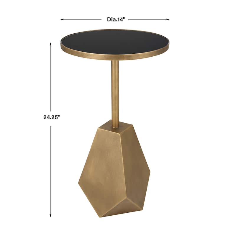 Glass Top Accent Table with Geometric Base - 24.25" - Black and Bronze