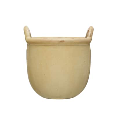 Stoneware Urn with Handles - 7.9"L x 7.6"W x 8.1"H