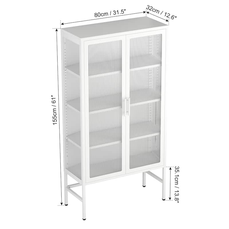 Modern Glass Door Cabinet with Adjustable Shelves Steel Storage Sideboard