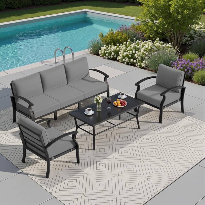 Kullavik Aluminum Outdoor Patio Sectional Sofa Set with Swivel Rocking Chairs and Coffee Table