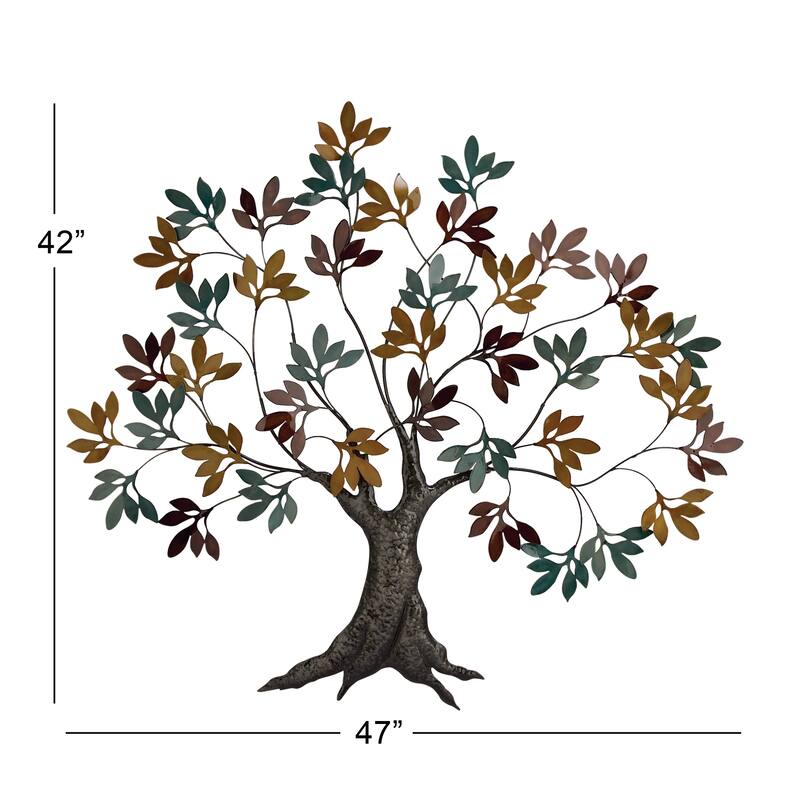 Multi Colored Metal Tree Home Wall Decor with Leaf Detail