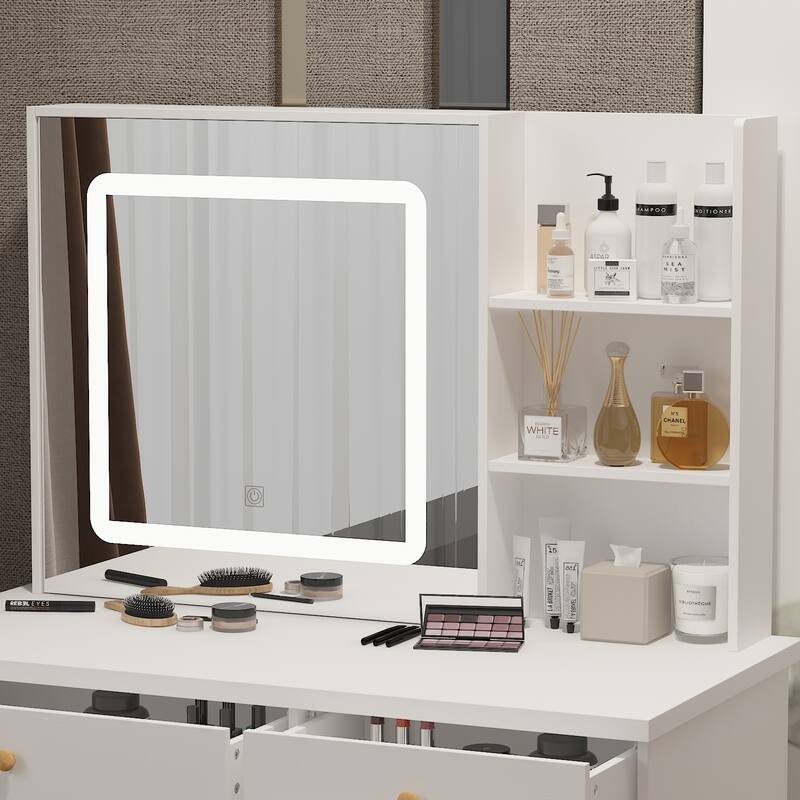 Kerrogee Makeup Vanity Set with Adjustable Lighted Mirror & Stool - 39.4"L x 19.7"W x 53.5"H