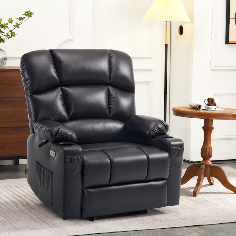 MCombo Large-Wide Lay Flat Dual Motor Power Lift Recliner Chair Sofa with Massage and Heat, Faux Leather R7688