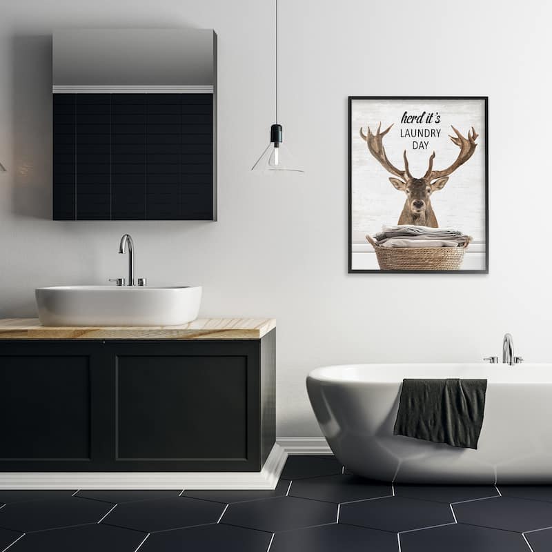 Stupell Herd It's Laundry Day Elk Framed Giclee Art Design By Lettered and Lined