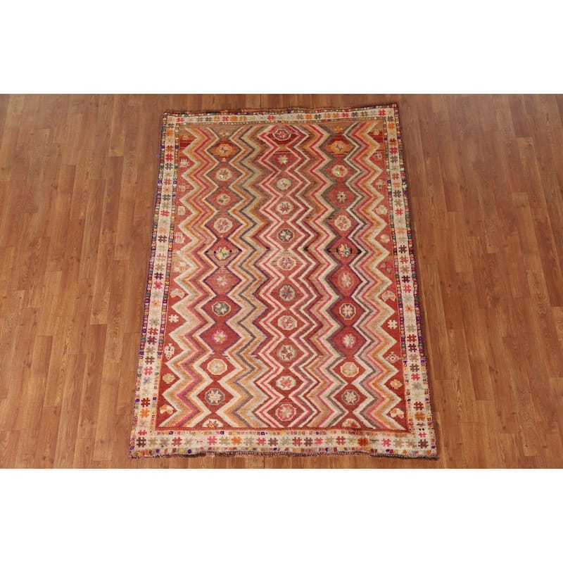 All-Over Shiraz Persian Vintage Area Rug Handmade Wool Carpet - 4'6"x 6'4"