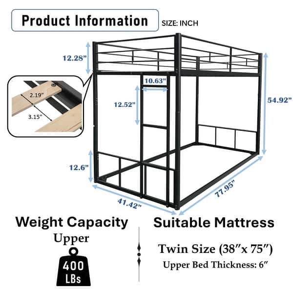 Twin over Twin Size Steel Bunk Bed with Fence