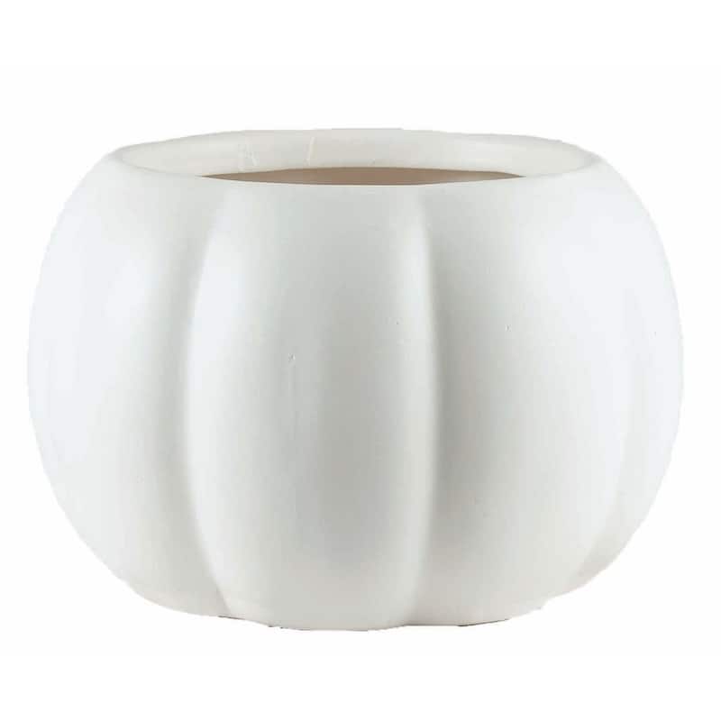 Matte White Pumpkin Shaped Planter - White