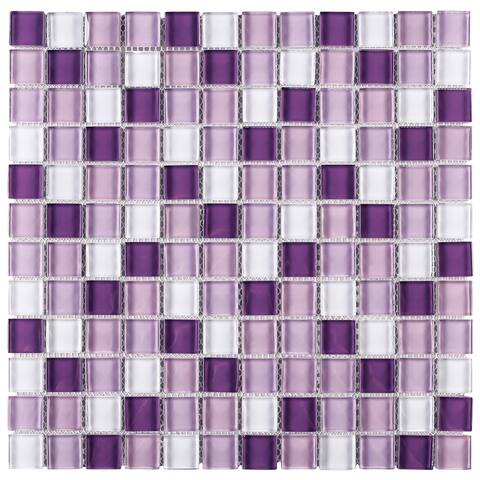 TileGen. Grid 1" x 1" Glass Mosaic Tile in Mix Purple Wall Tile (10 sheets/9.6sqft.)