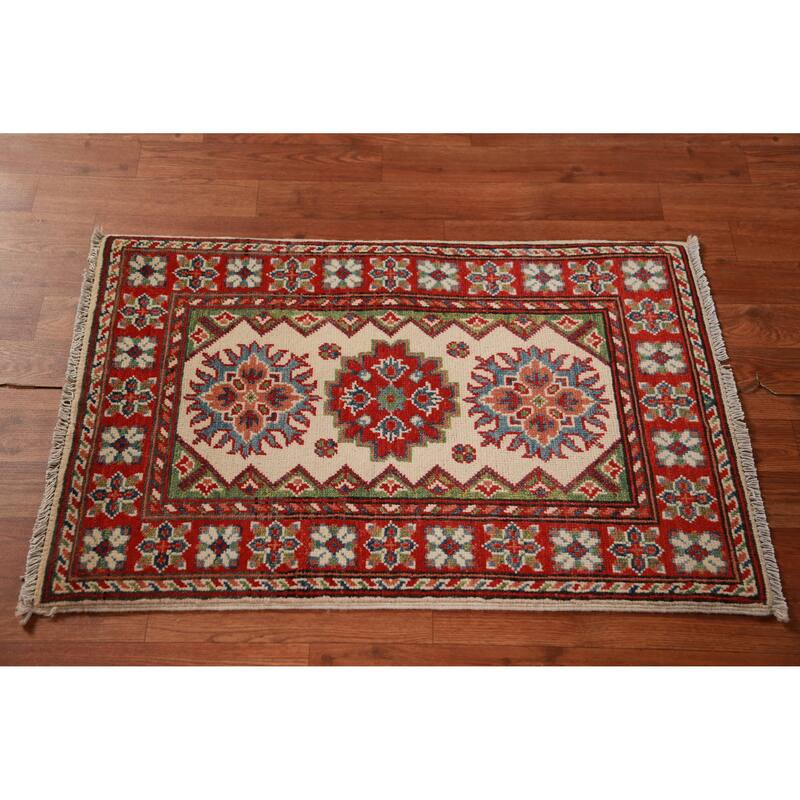 Ivory Kazak Oriental Foyer Rug Handmade Wool Carpet - 2'0"x 3'0"