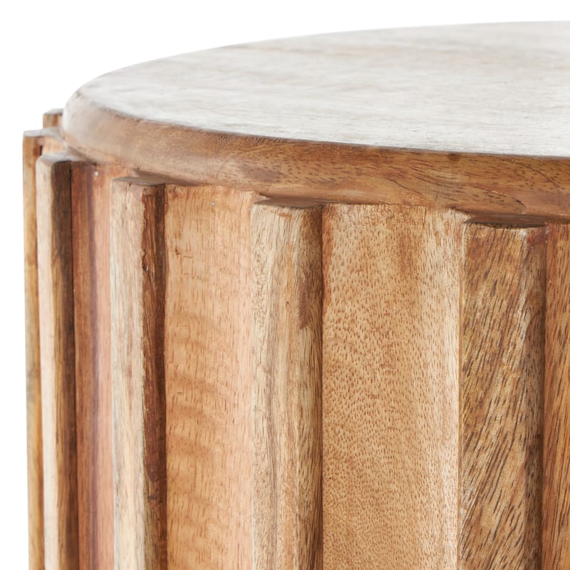 Brown Mango Wood Handmade Coffee Table with Slatted Grooved Sides