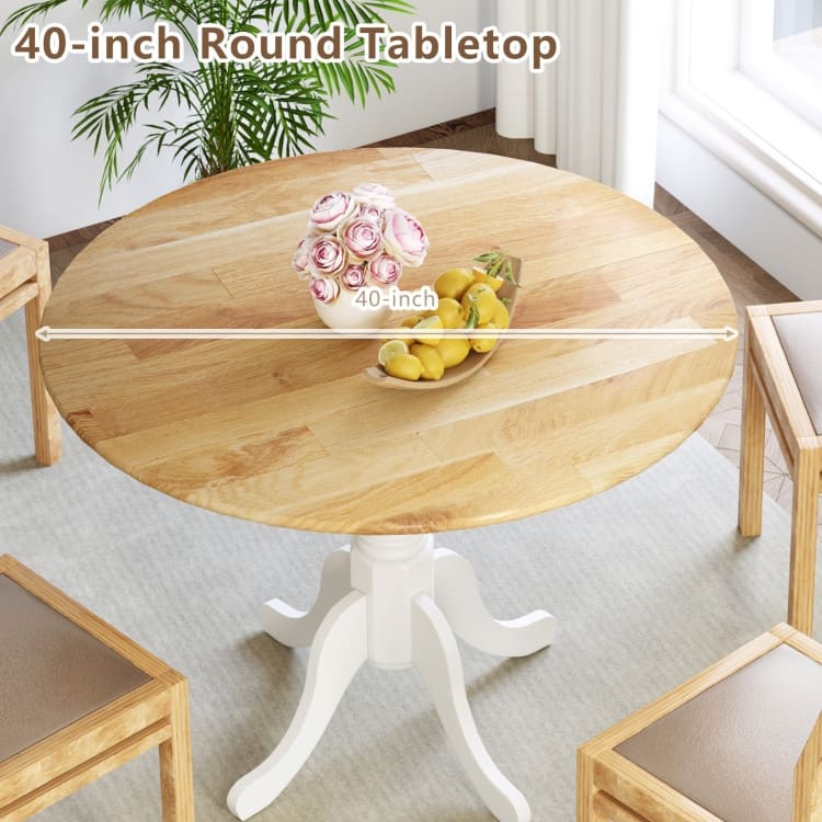 Rubber Wood Round Dining Table with Curved Legs and Adjustable Foot Pads - 40 x 40 x 29 inch (L x W x H)