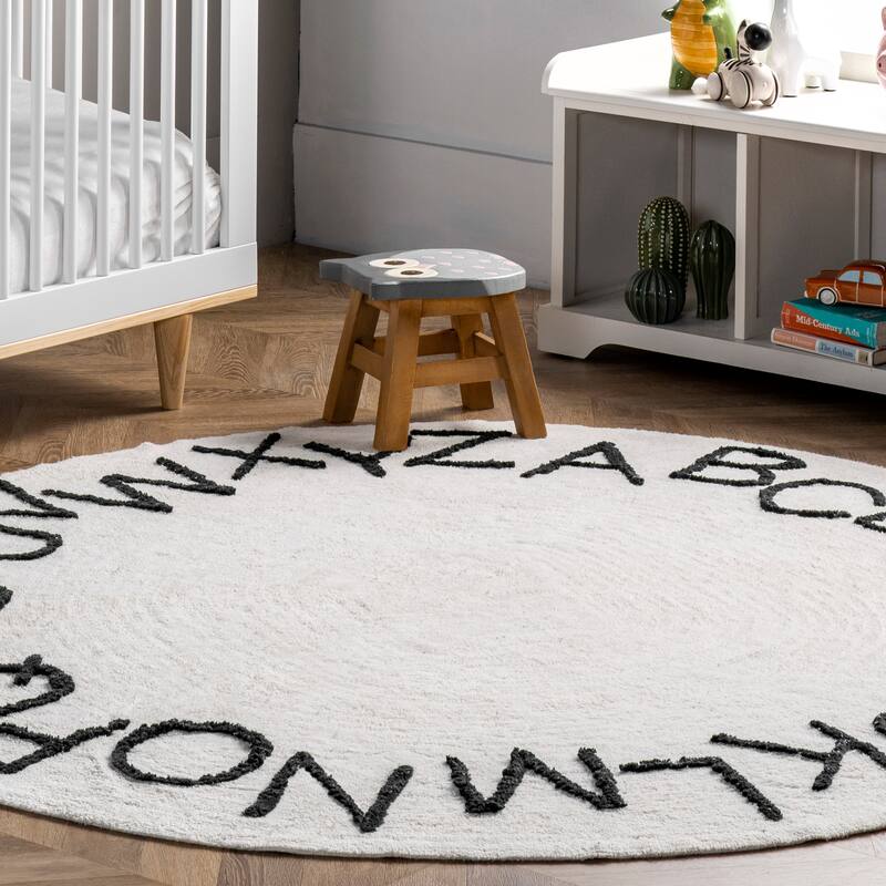 Nuloom Alphabet SpinClean Washable Round Rug
