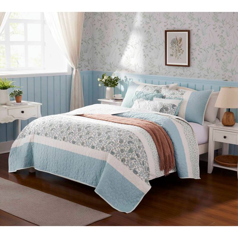 Madison Park Vanessa 6 Piece Cotton Percale Quilt Set with Throw Pillows