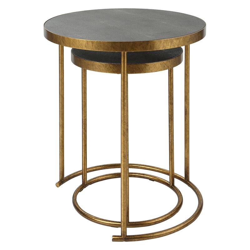 Round Top Brass Nesting Tables - 24" - Gray and Gold - Set of 2