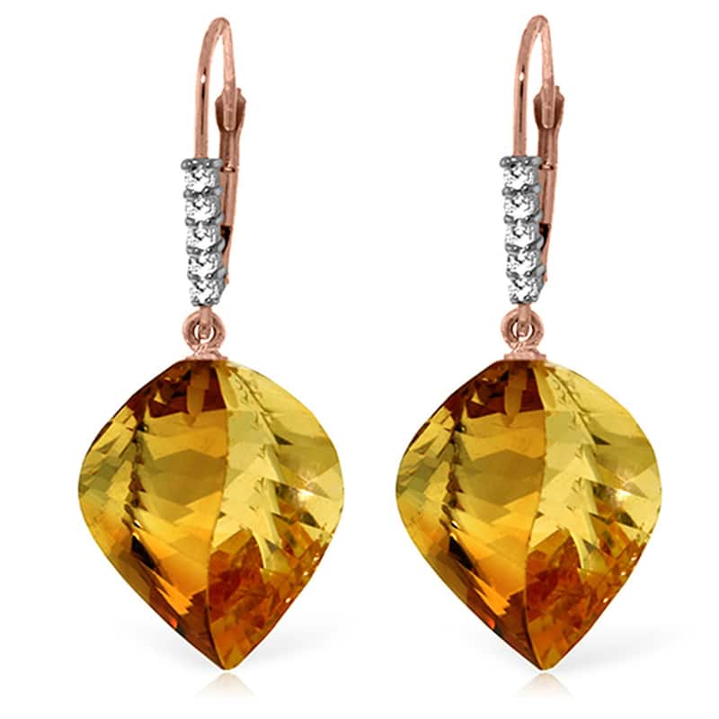 23.65 Carat 14K Solid Gold Earrings Diamond Briolette Citrine - Rose