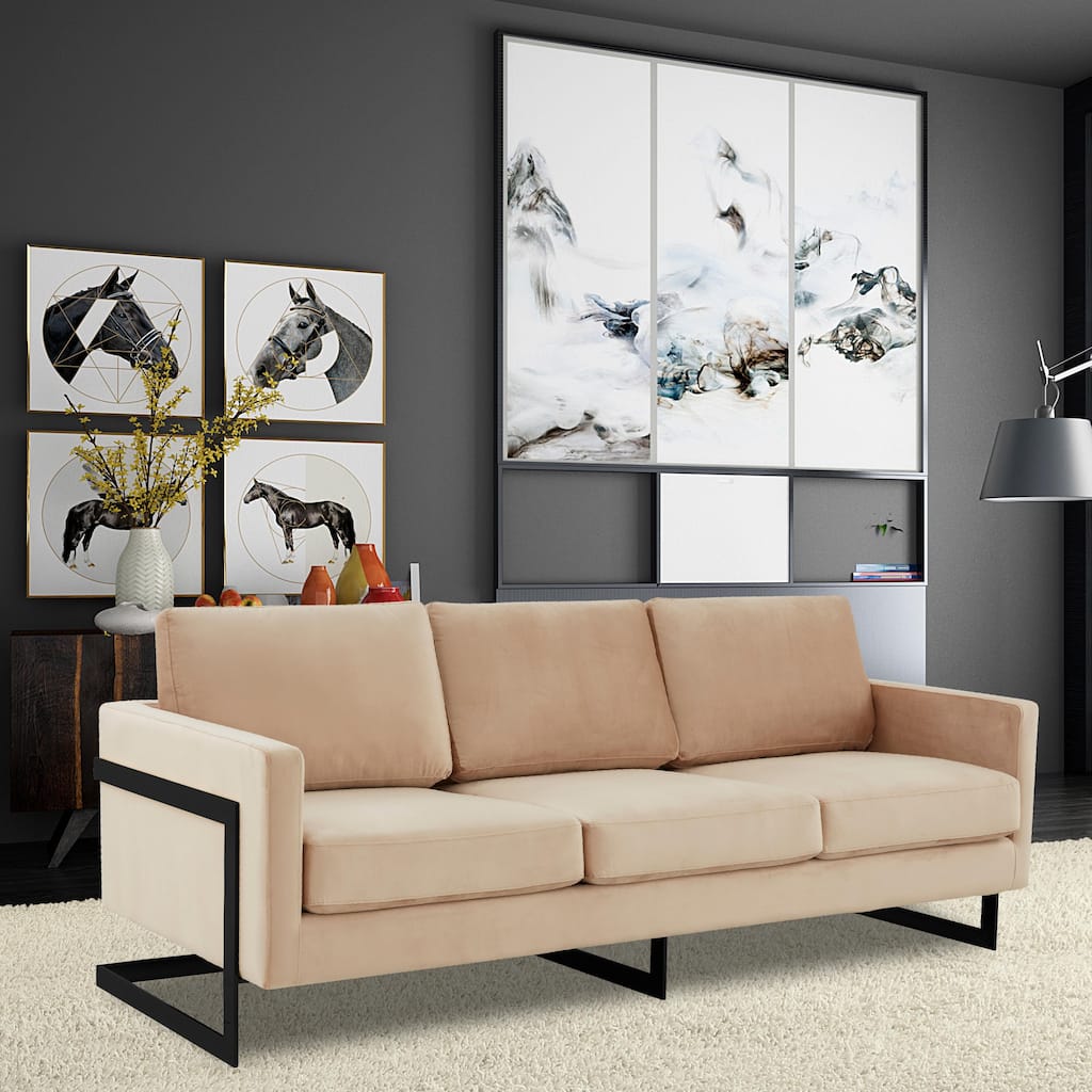 Lincoln 84 In Velvet Sofa - Geometric Stainless Steel Base 3 Seater Couch - Fully Assembled Modern Living Room Lounge Set