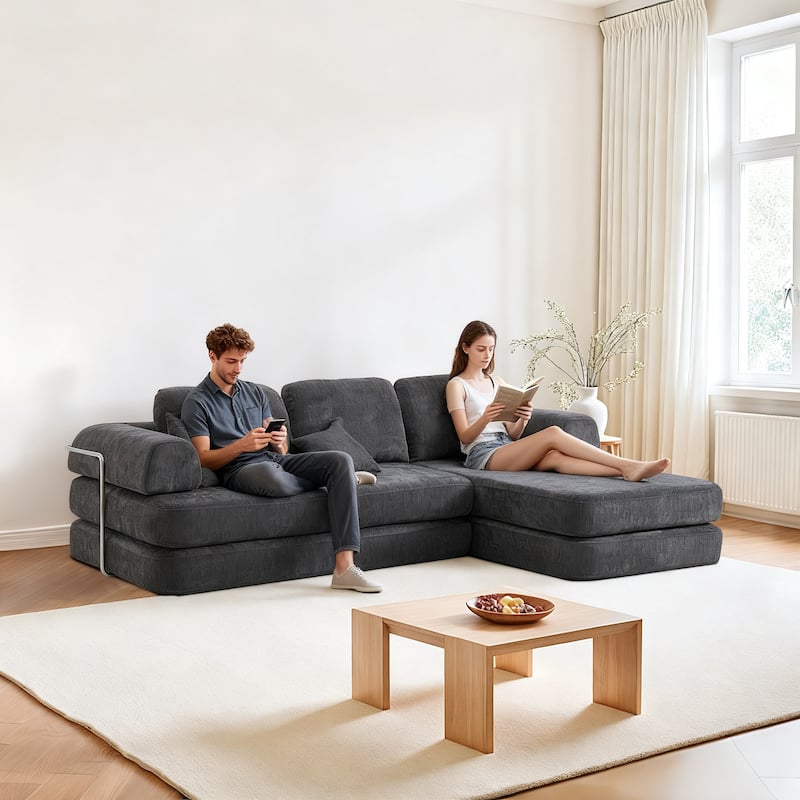 Chenille Memory Foam Sleeper Couch Freely Assembled Sectional Sofa with Chaise and Movable Armrests for Freely Assembled