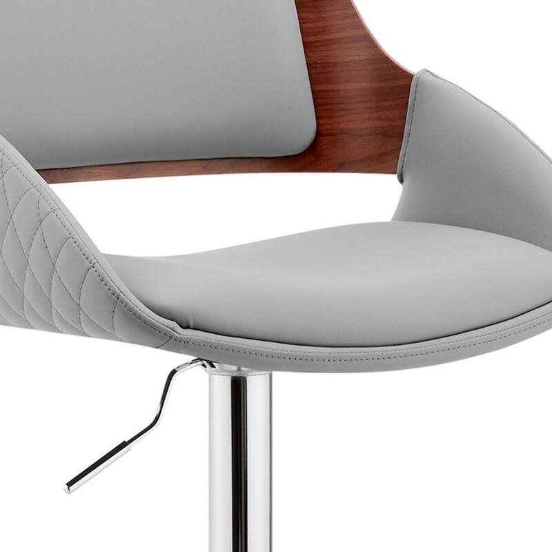 25" Grey Adjustable Faux Leather Swivel Bar Stool with Chrome Base Low Back and Footrest for Kitchen - 43”H x 21”W x 20”D