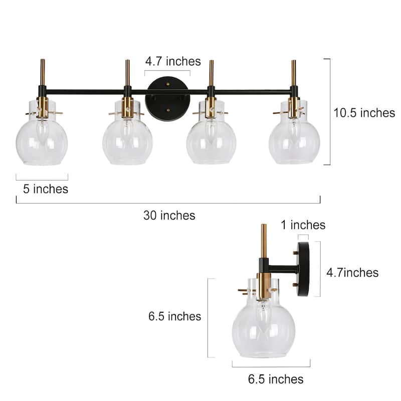 Isha 4-Light Bathroom Black Gold Vanity Lights Modern Wall Sconce with Clear Glass