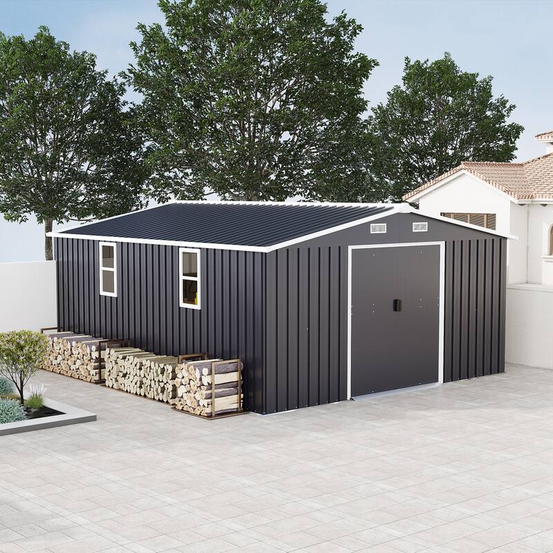 10*12ft 0.25mm Steel Plate, Surface Protective Film, Two Daylight Windows, Two Colors Can Be Freely Selected Storage Sheds - Dark Gray