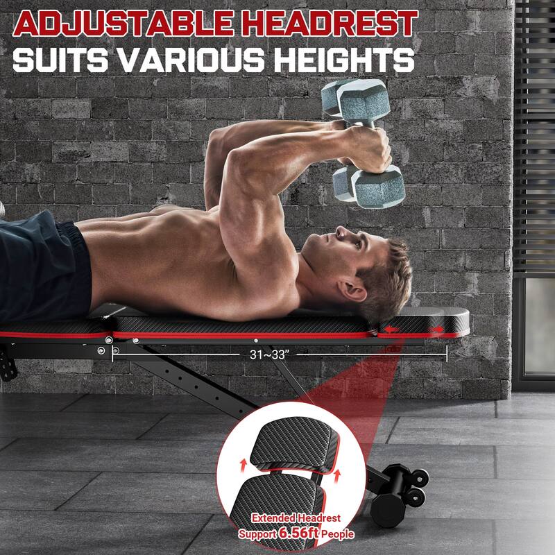 Weight Bench Workout Bench for Home Gym with Extended Headrest