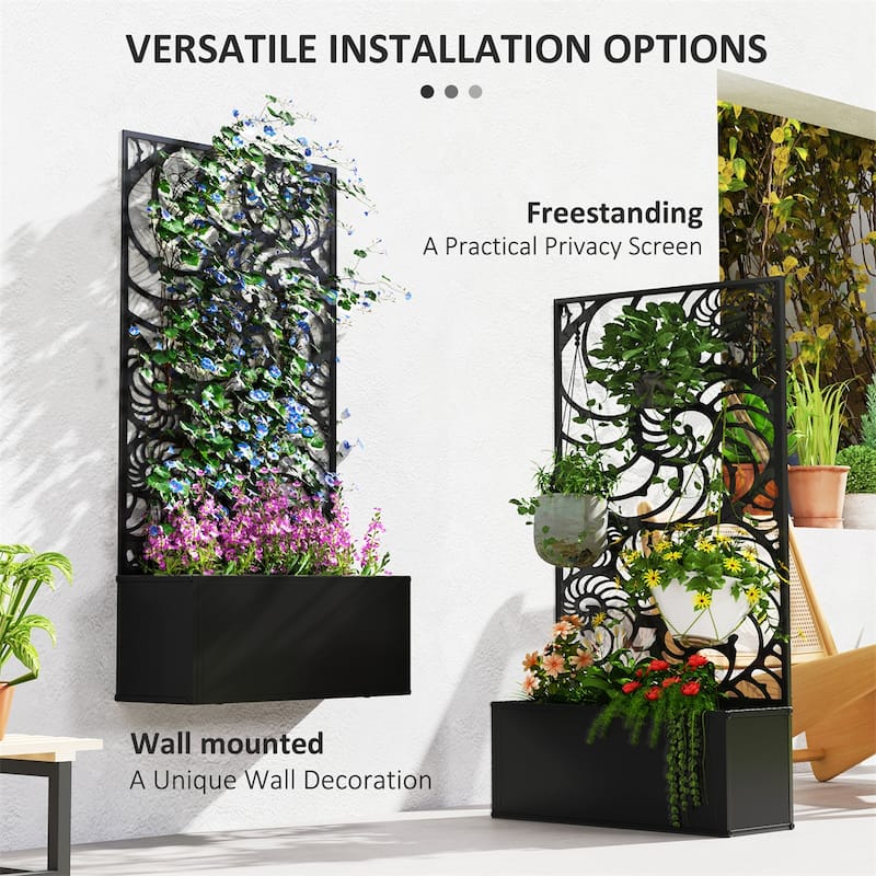 24" Black Metal Wall-Mountable Raised Garden Bed with Drainage Slots for Healthy Plants - 24" L x 9.1" W x 44.5" H