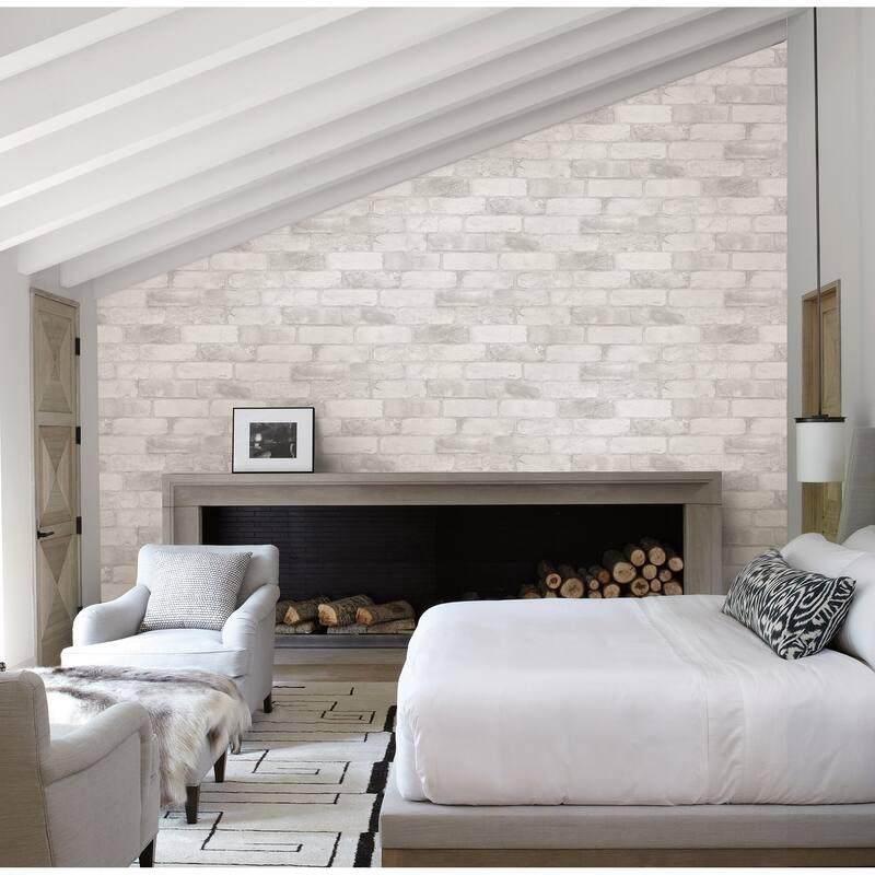 Sebastopol, Reclaimed Bricks Dusty Red Rustic, 33 FT. L x 20.5In. W Wallpaper Roll - White