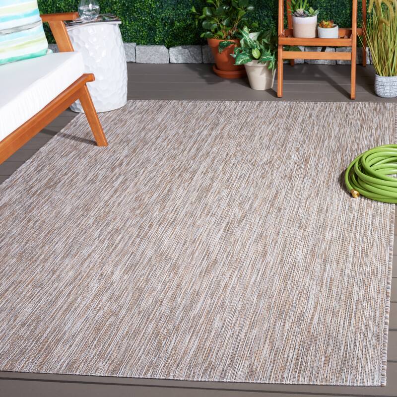 SAFAVIEH Courtyard Golupka Transitional Indoor/Outdoor Rug - 6'7" Square - Ivory/Beige Grey