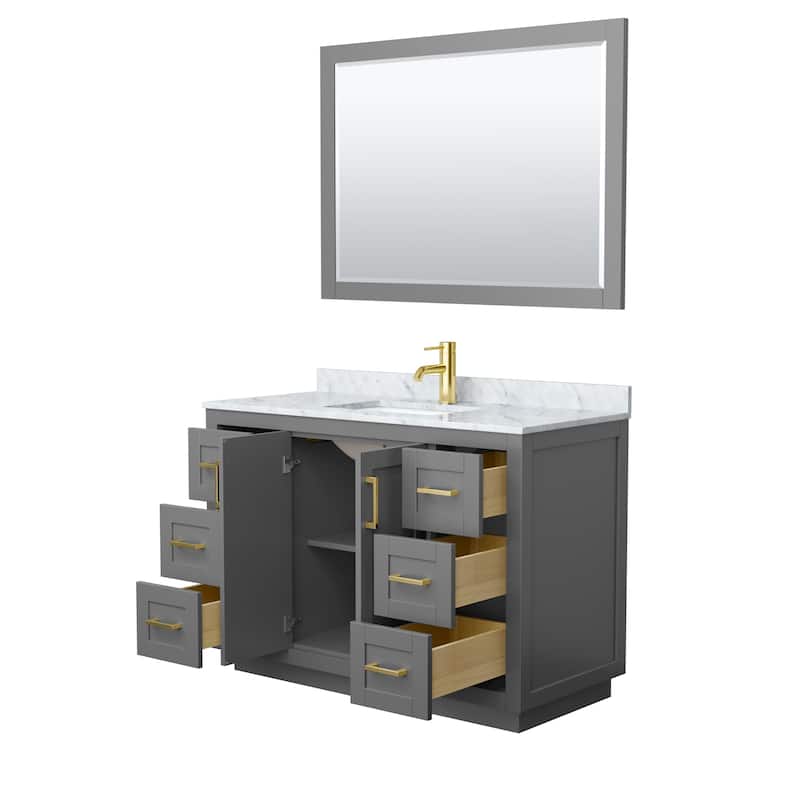 Miranda Single Vanity Set, White Carrara Marble Top, 46-Inch Mirror
