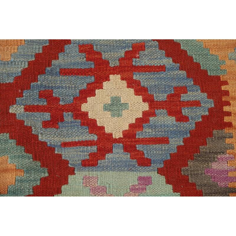 Hand Woven Oriental 100% Wool Carpet Southwestern Geometric Red Kilim Area Rug - 6' 3'' X 4' 11''