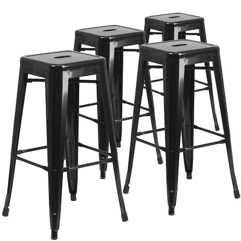 Backless Metal Indoor/Outdoor Square Barstool (Set of 4)