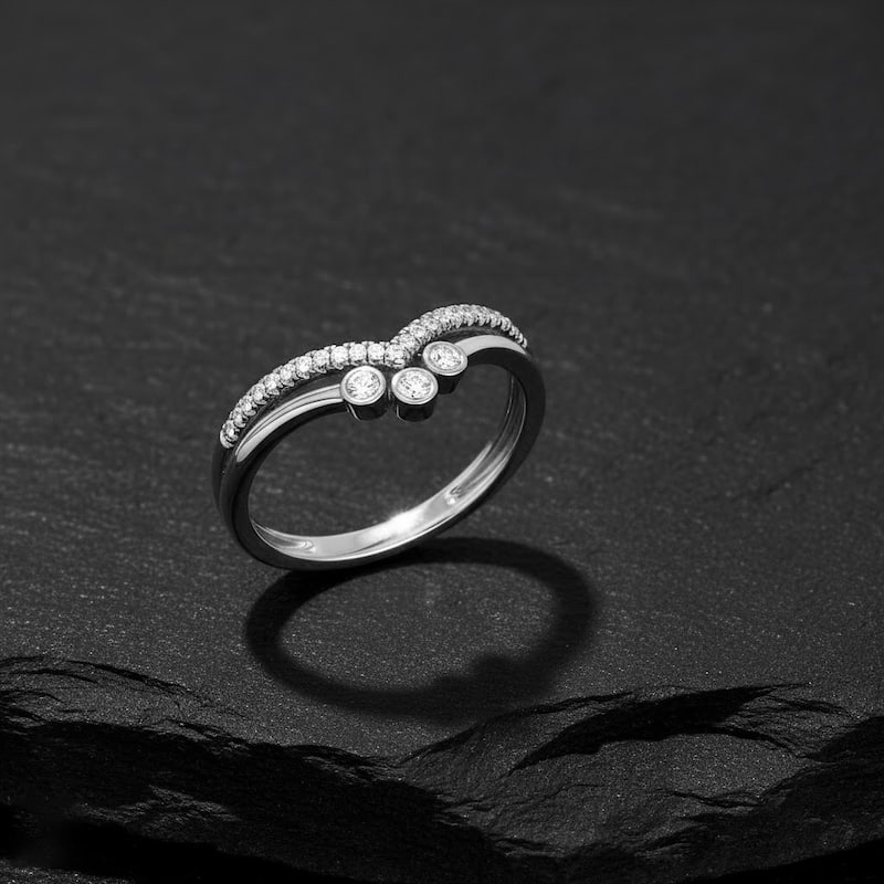 1/10ct TDW Diamond Contour Wedding Band in 10k Gold for Women