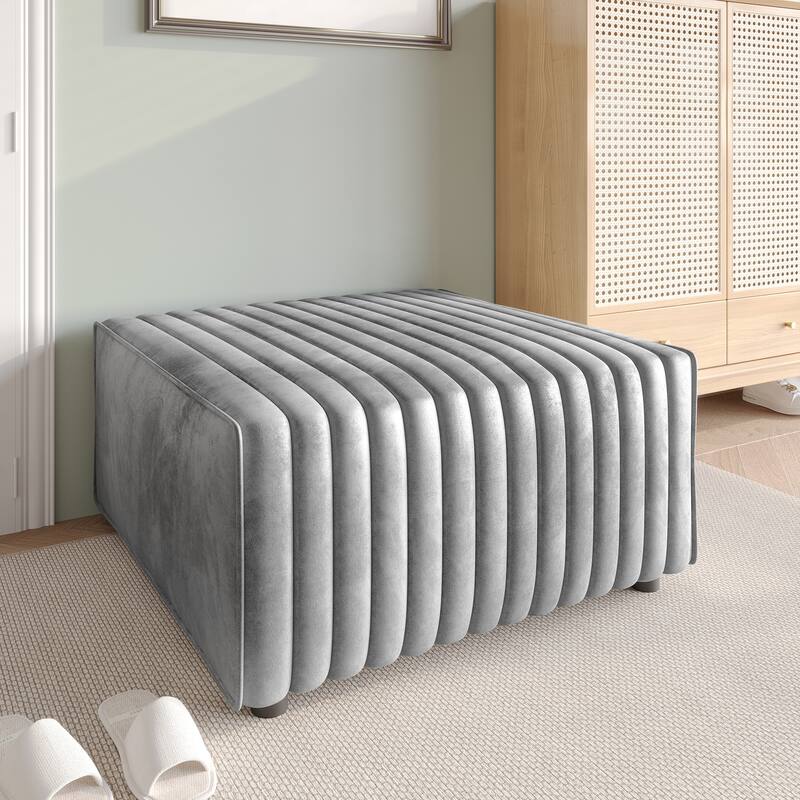 CraftPorch Contemporary Clean-Line Linen Upholstered Ottoman