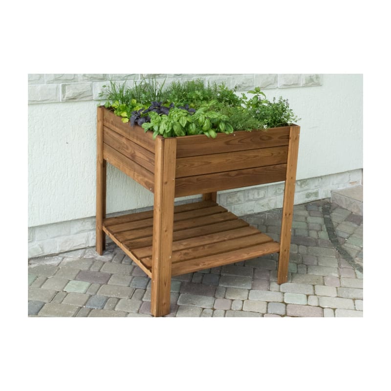 Wooden Garden Raised Beds with Shelf - 32"W x 32"L x 9.5"Deep, 35"H