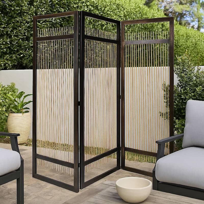 Yetta 72 x 72 Indoor Outdoor Folding Screen Room Divider, Willow, Brown