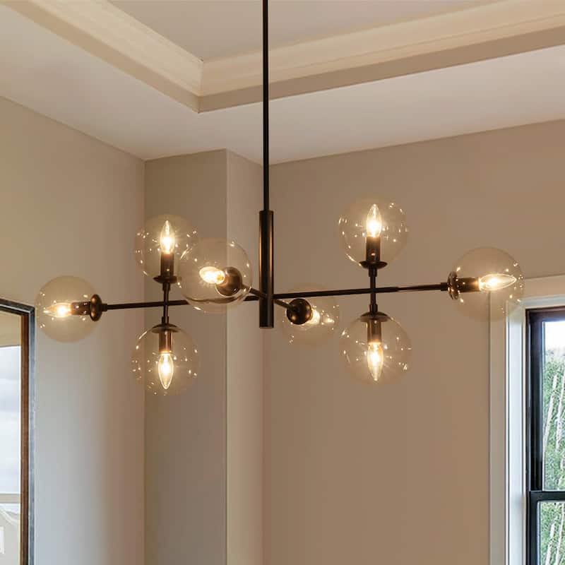 Mid-Century 8-Light Clear Glass Globe Sputnik Island Chandelier