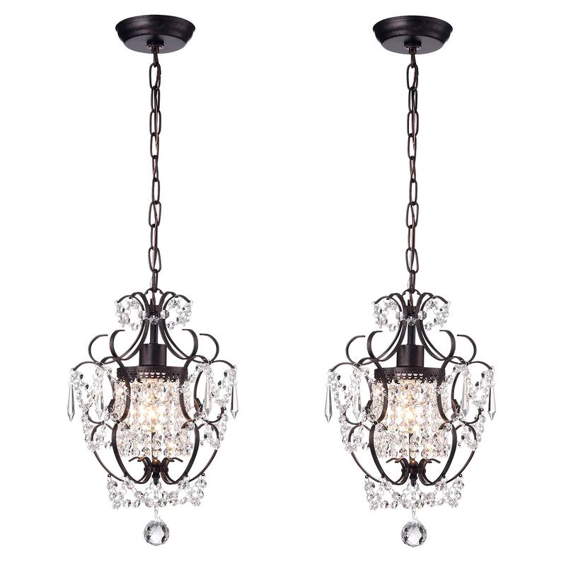Antique Bronze Finish 1-Light Glam Mini Pendant with Crystal - Antique Bronze - 2-PACK