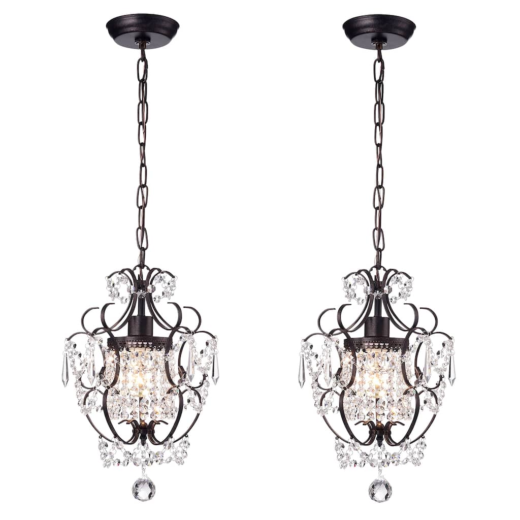 Antique Bronze Finish 1-Light Glam Mini Pendant with Crystal - Antique Bronze