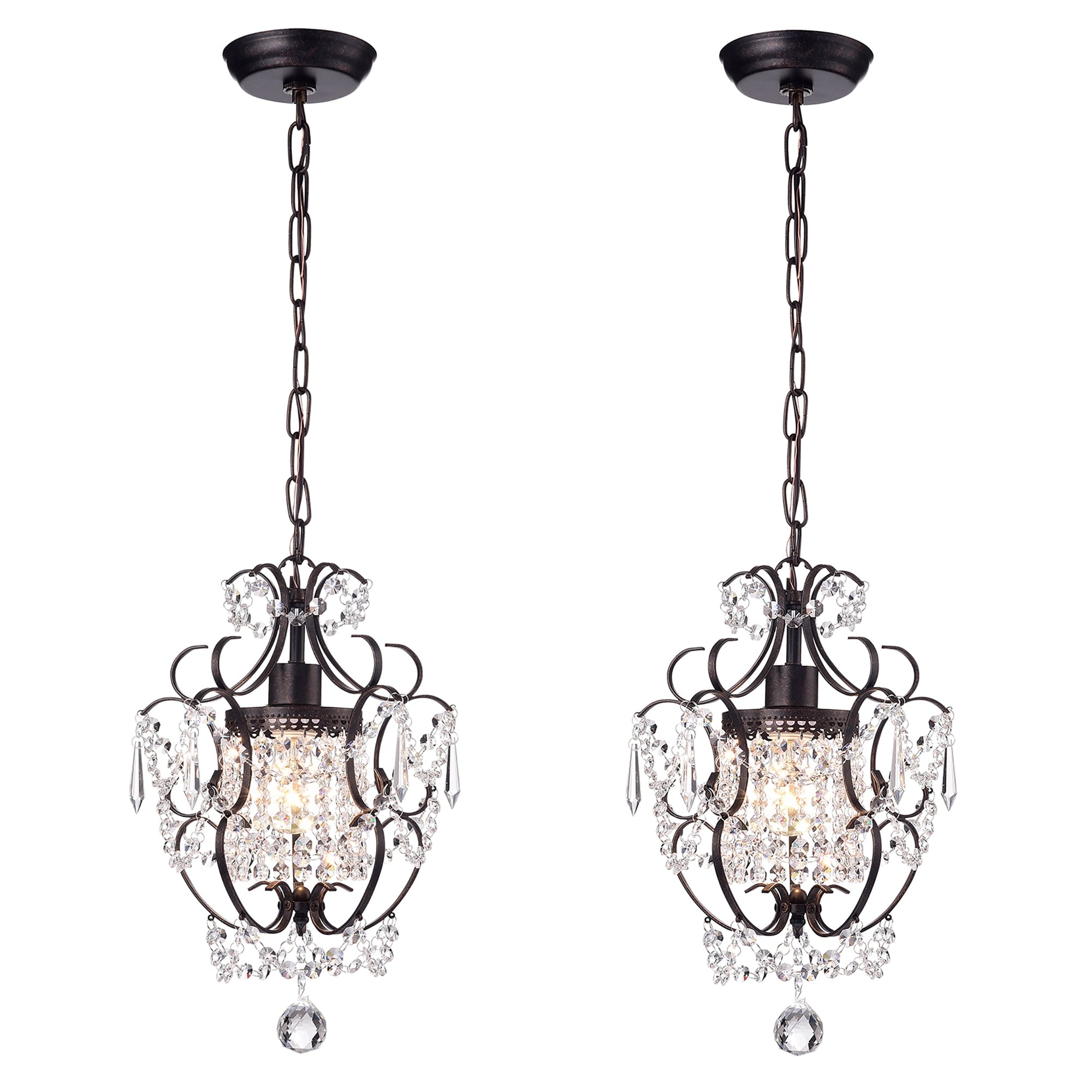 Antique Bronze Finish 1-Light Glam Mini Pendant with Crystal - Antique Bronze