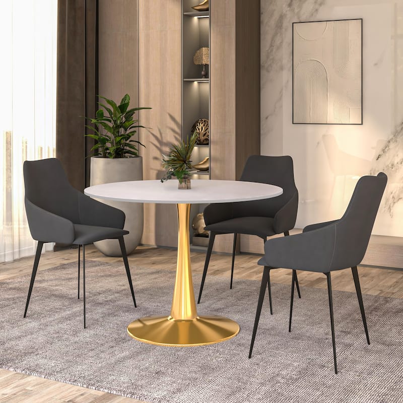 LeisureMod Bristol 40" Round Dining Table for 4 with MDF Tabletop in Gold Steel Base for Kitchen & Dining Room