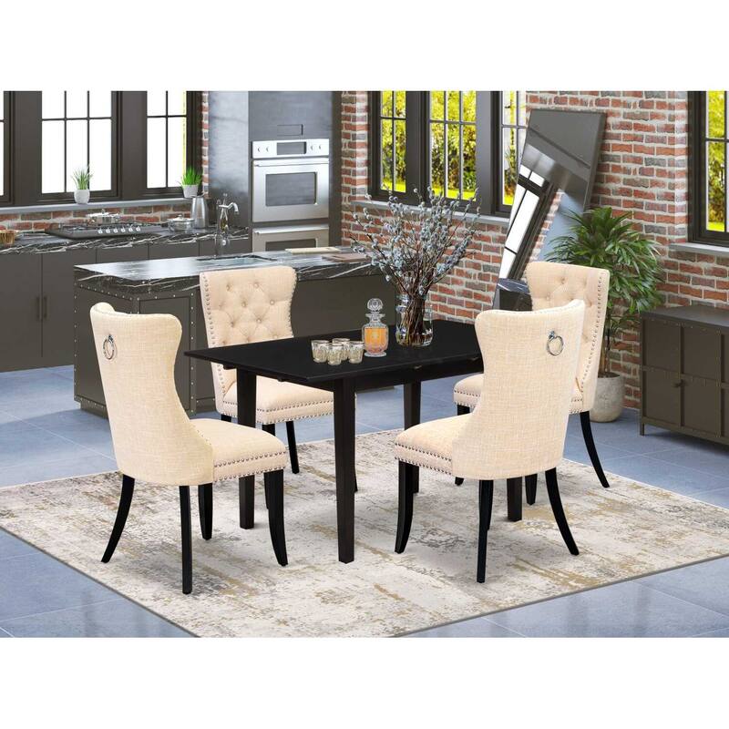 5-Piece Black Finish Solid Wood Top - Rectangular Dining Room Set - Seats 4