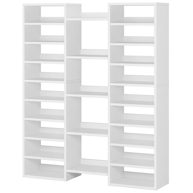 47" White 14-Tier Shoe Storage Cabinet with 22 Open Cubbies