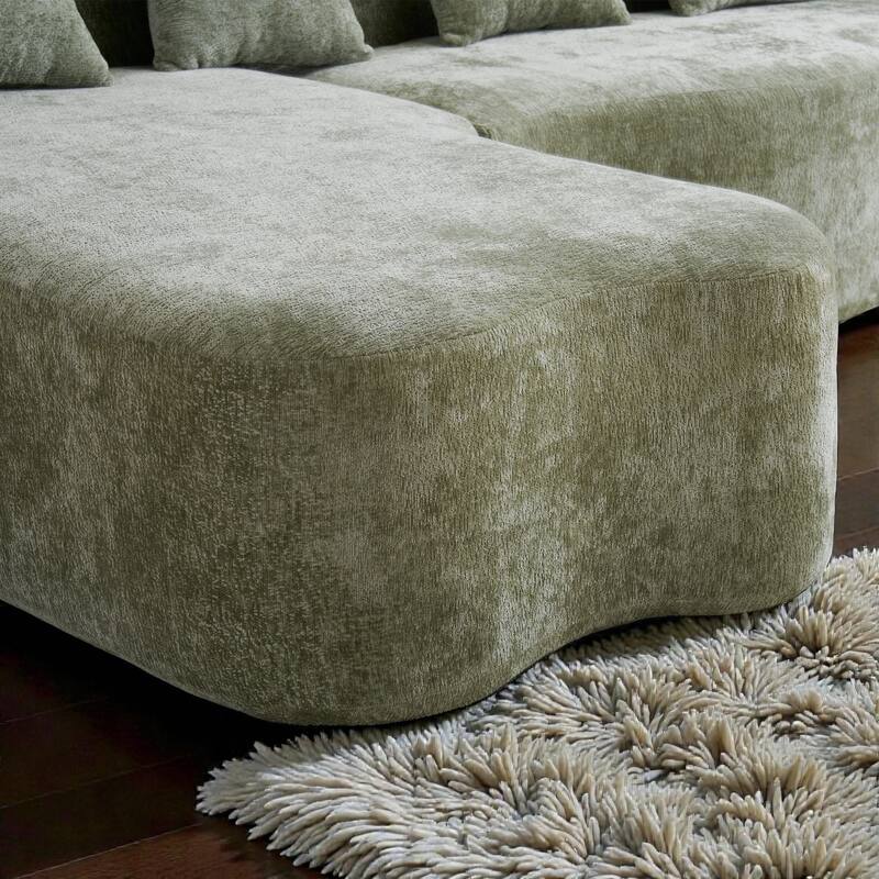 Full Compression L Shaped Sectional Sofa with Curved Chaise, Modular Chenille Couch for Apartment Living Room