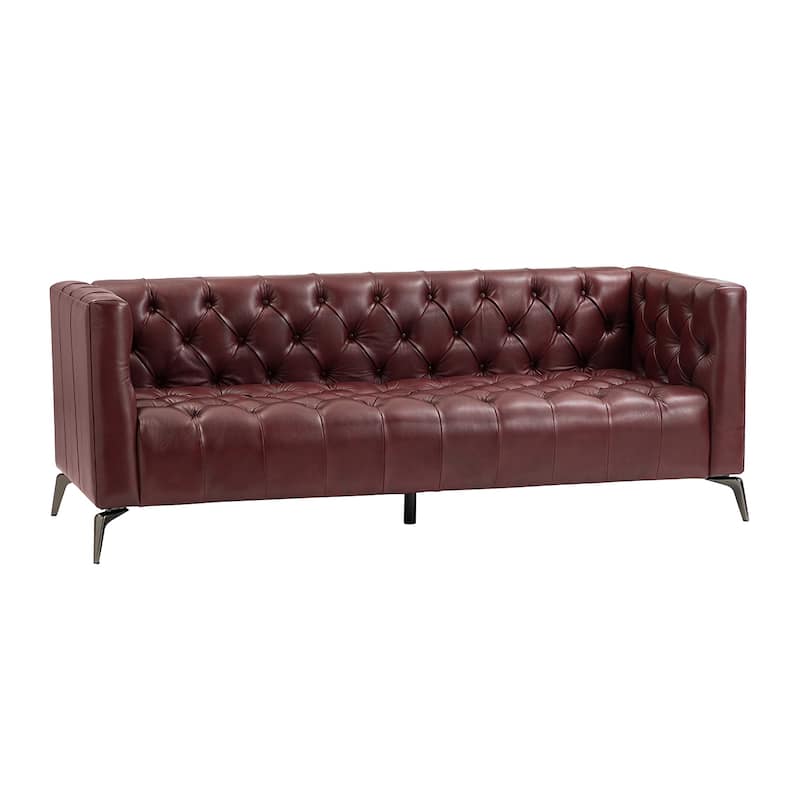 Nestor Transitional Genuine Leather Sofa with Metal Legs and Tufted Back