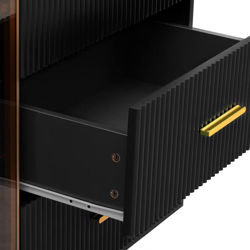 Luxury Storage Cabinet with Marble Finish, Gold Legs & Tempered Glass Doors for Modern Living Spaces